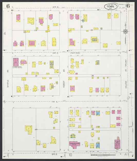 Sanborn Fire Insurance Map from Tempe, Maricopa County, Arizona (1927), Sheet #0006 - Historic Sanborn Fire Insurance Map Print, vintage old map wall art, antique decor, genealogy gift, Arizona Arizona map