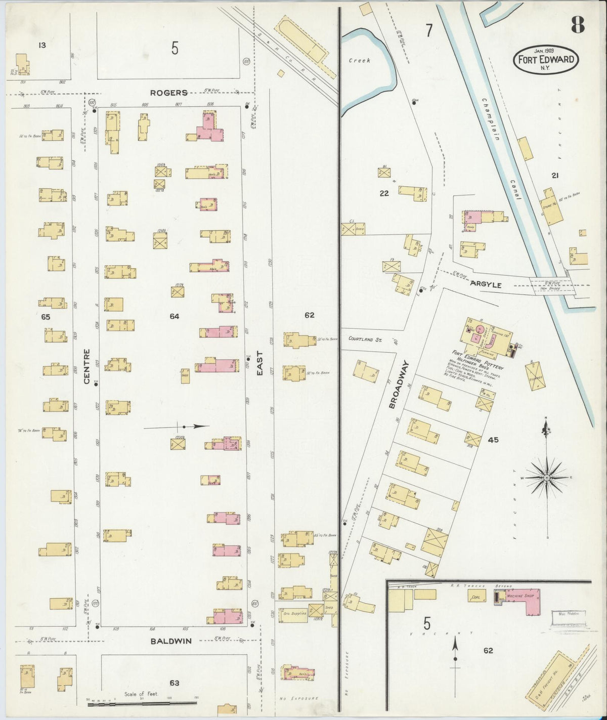 Sanborn Fire Insurance Map from Fort Edward, Washington County, New York (1909), Sheet #0008 - Complete Map Set gallery image, historic Sanborn map, vintage wall art, New York New York