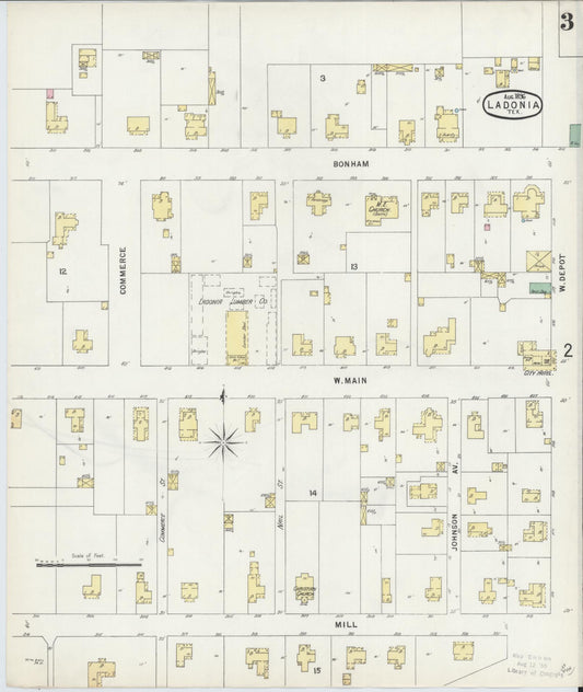 Sanborn Fire Insurance Map from Ladonia, Fannin County, Texas (1896), Sheet #0003 - Historic Sanborn Fire Insurance Map Print, vintage old map wall art, antique decor, genealogy gift, Texas Texas map
