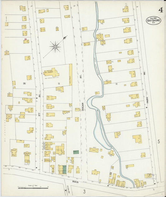 Sanborn Fire Insurance Map from Bay Shore, Suffolk County, New York (1902), Sheet #0004 - Historic Sanborn Fire Insurance Map Print, vintage old map wall art, antique decor, genealogy gift, New York New York map