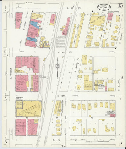 Sanborn Fire Insurance Map from Coffeyville, Montgomery County, Kansas (1913), Sheet #0015 - Complete Map Set gallery image, historic Sanborn map, vintage wall art, Kansas Kansas