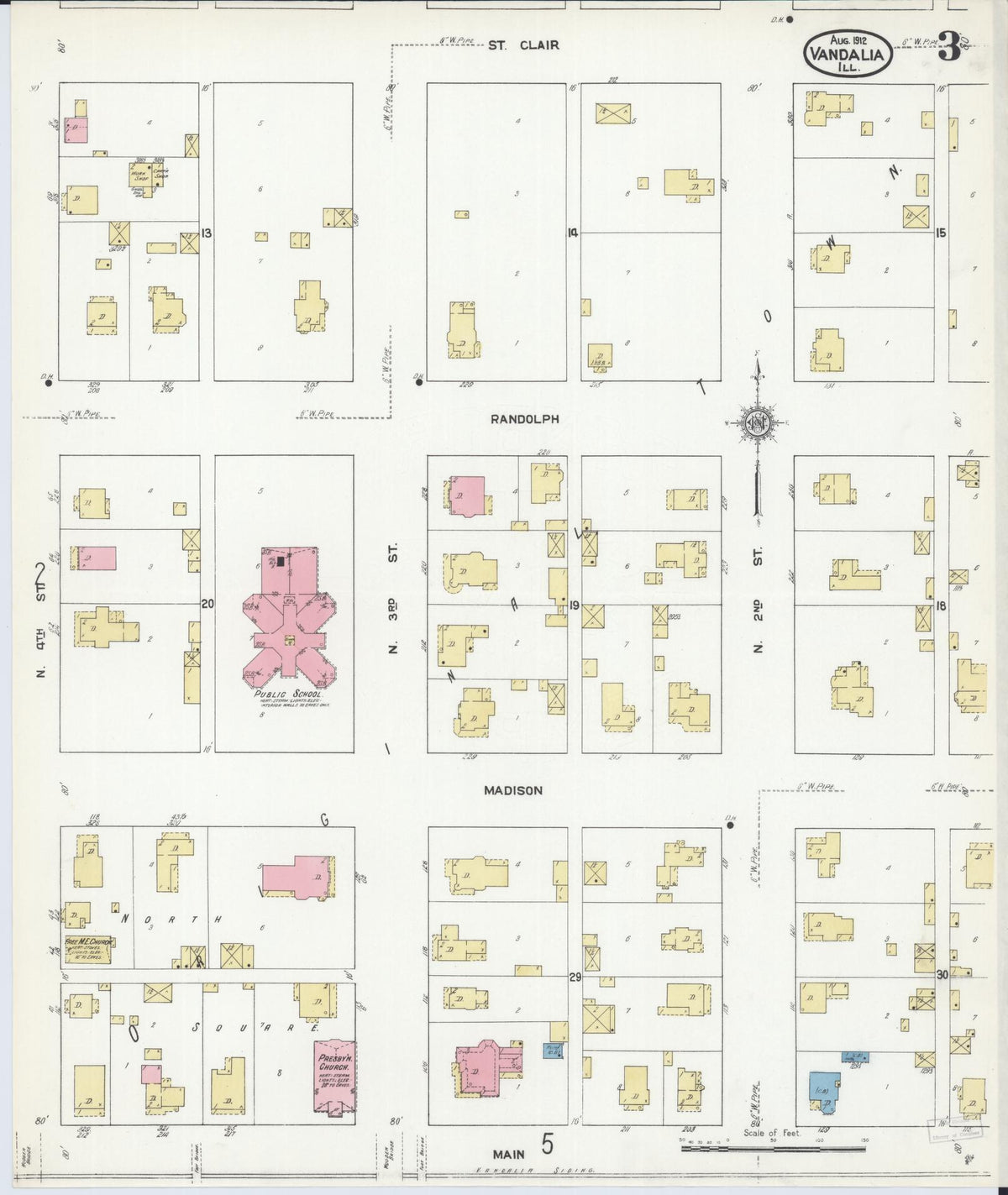 Sanborn Fire Insurance Map from Vandalia, Fayette County, Illinois (1912), Sheet #0003 - Complete Map Set gallery image, historic Sanborn map, vintage wall art, Illinois Illinois