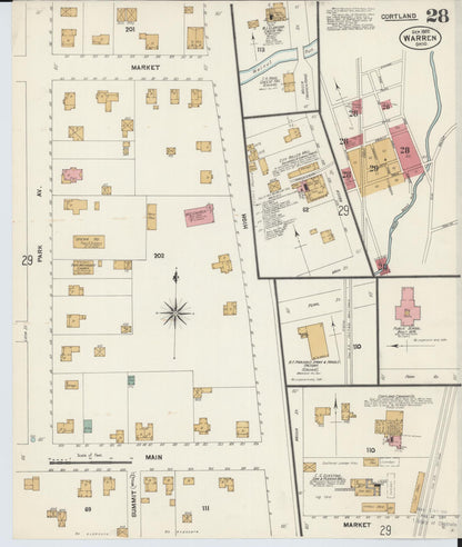 Sanborn Fire Insurance Map from Warren, Trumbull County, Ohio (1902), Sheet #0028 - Historic Sanborn Fire Insurance Map Print, vintage old map wall art, antique decor, genealogy gift, Ohio Ohio map