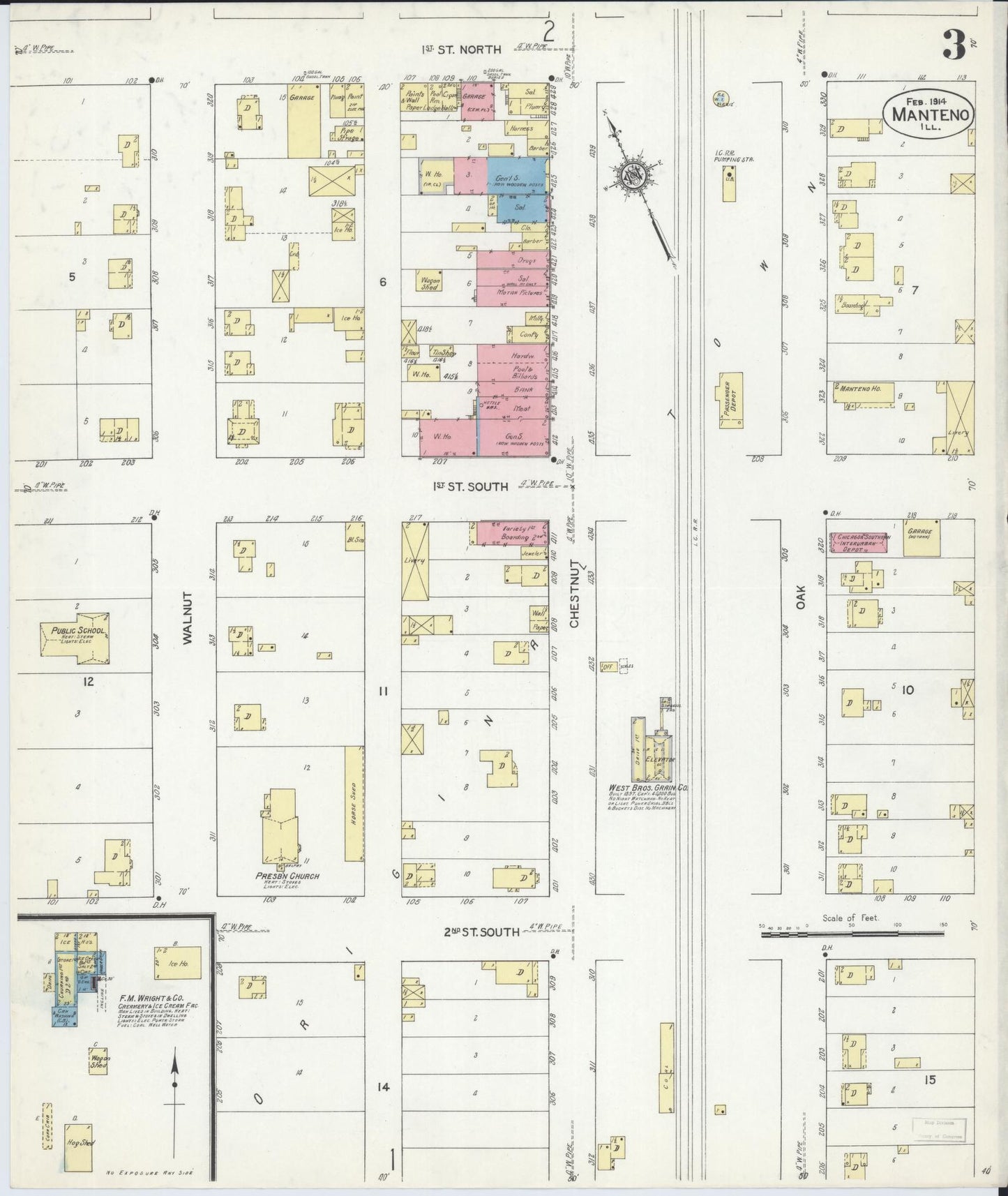 Sanborn Fire Insurance Map from Manteno, Kankakee County, Illinois (1914), Sheet #0003 - Historic Sanborn Fire Insurance Map Print, vintage old map wall art, antique decor, genealogy gift, Illinois Illinois map