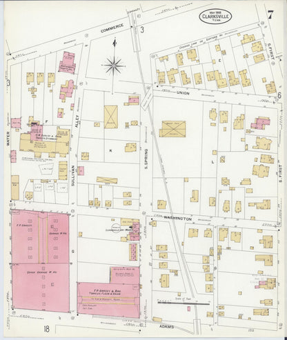 Sanborn Fire Insurance Map from Clarksville, Montgomery County, Tennessee (1908), Sheet #0007 - Complete Map Set gallery image, historic Sanborn map, vintage wall art, Tennessee Tennessee