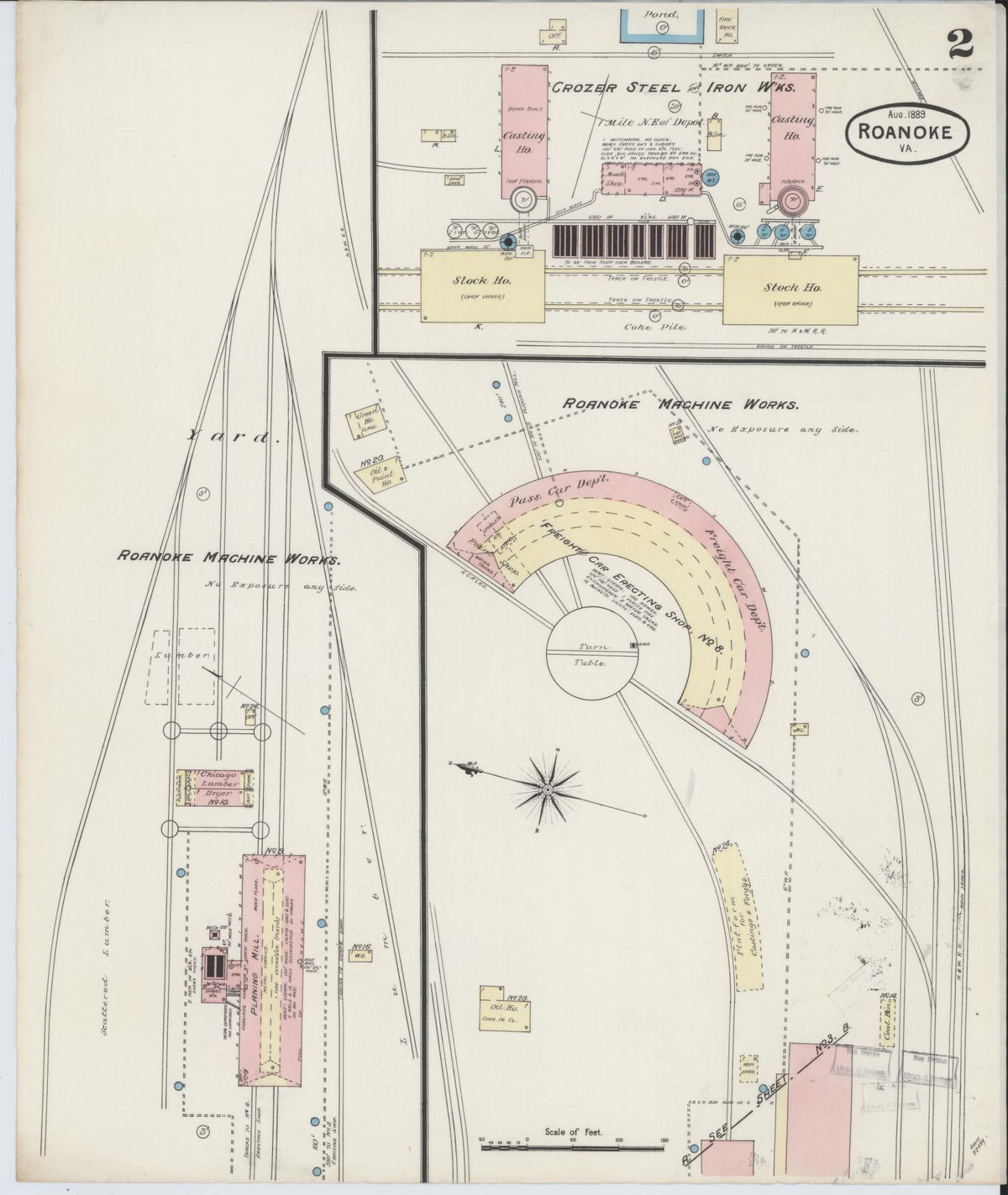 Sanborn Fire Insurance Map from Roanoke, Independent Cities, Virginia (1889), Sheet #0002 - Complete Map Set gallery image, historic Sanborn map, vintage wall art, Virginia Virginia
