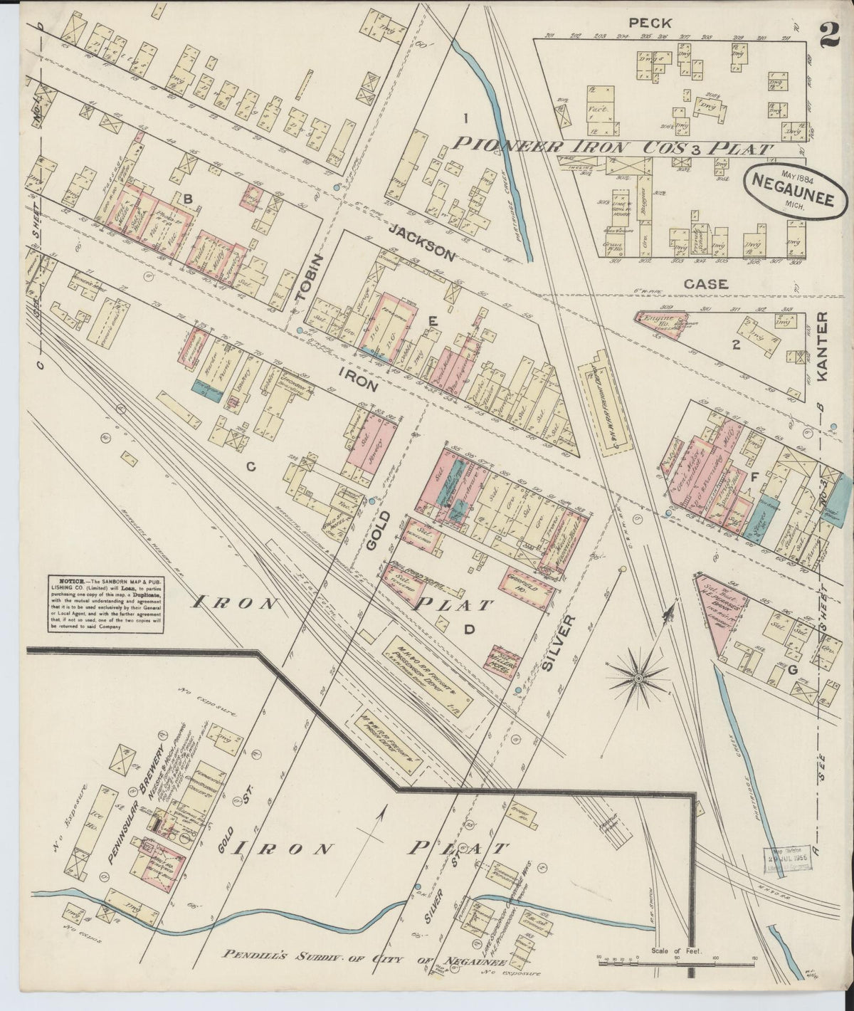 Sanborn Fire Insurance Map from Negaunee, Marquette County, Michigan (1884), Sheet #0002 - Historic Sanborn Fire Insurance Map Print, vintage old map wall art, antique decor, genealogy gift, Michigan Michigan map