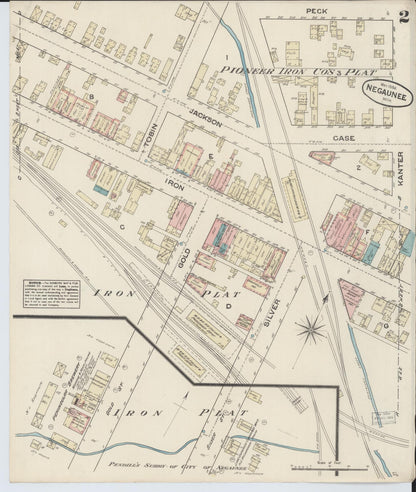 Sanborn Fire Insurance Map from Negaunee, Marquette County, Michigan (1884), Sheet #0002 - Historic Sanborn Fire Insurance Map Print, vintage old map wall art, antique decor, genealogy gift, Michigan Michigan map