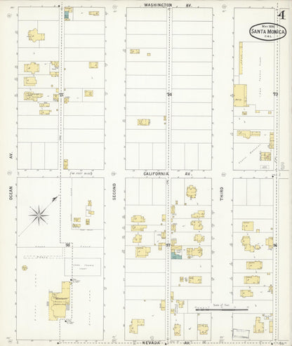 Sanborn Fire Insurance Map from Santa Monica, Los Angeles County, California (1895), Sheet #0004 - Complete Map Set gallery image, historic Sanborn map, vintage wall art, California California