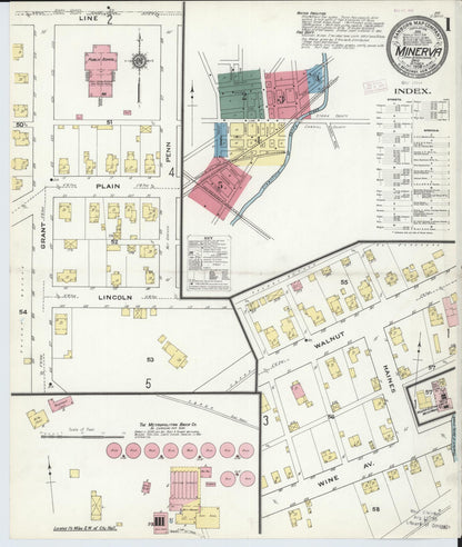 Sanborn Fire Insurance Map from Minerva, Stark And Carroll Counties, Ohio (1909), Sheet #0001 - Historic Sanborn Fire Insurance Map Print, vintage old map wall art, antique decor, genealogy gift, Ohio Ohio map