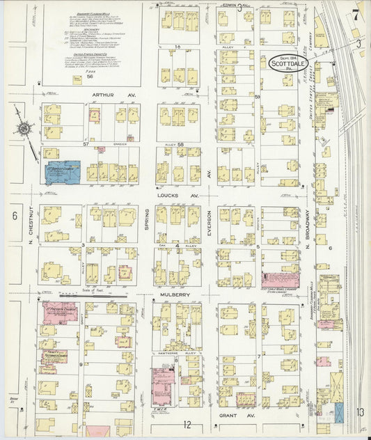 Sanborn Fire Insurance Map from Scottdale, Westmoreland County, Pennsylvania (1914), Sheet #0007 - Historic Sanborn Fire Insurance Map Print, vintage old map wall art, antique decor, genealogy gift, Pennsylvania Pennsylvania map