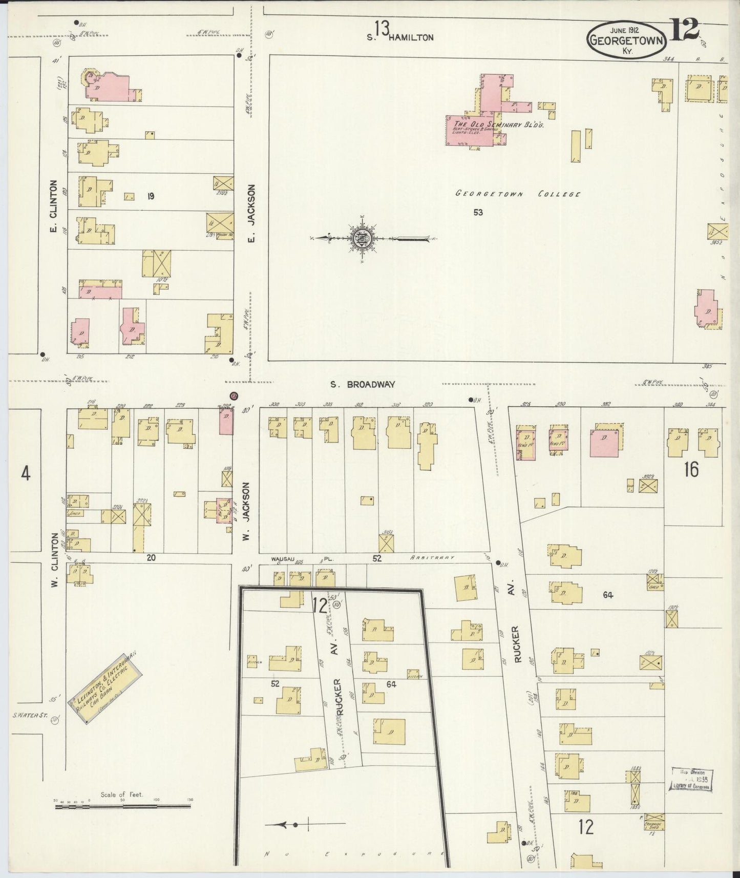 Sanborn Fire Insurance Map from Georgetown, Scott County, Kentucky (1912), Sheet #0012 - Historic Sanborn Fire Insurance Map Print, vintage old map wall art, antique decor, genealogy gift, Kentucky Kentucky map