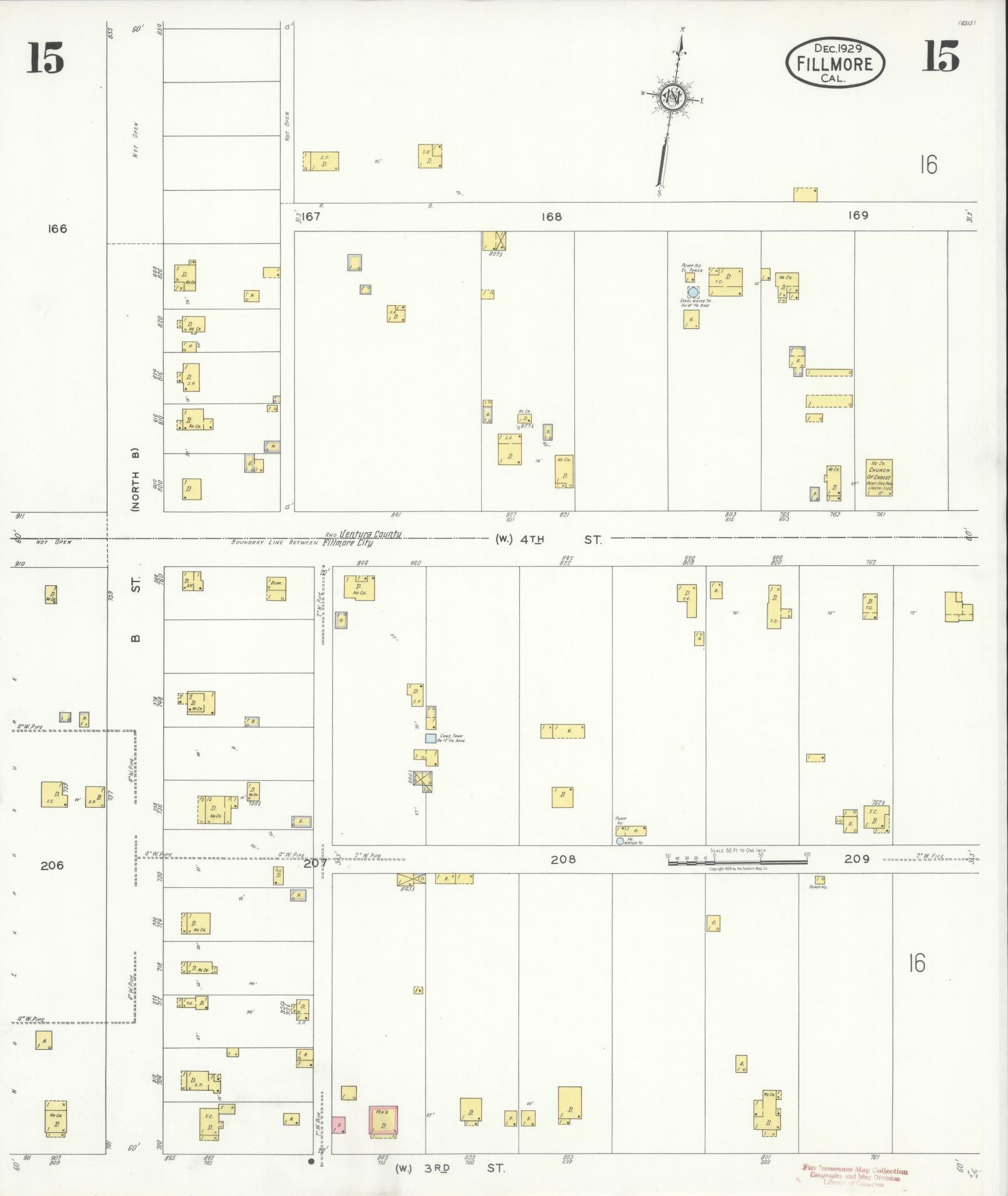 Sanborn Fire Insurance Map from Fillmore, Ventura County, California (1929), Sheet #0015 - Historic Sanborn Fire Insurance Map Print, vintage old map wall art, antique decor, genealogy gift, California California map