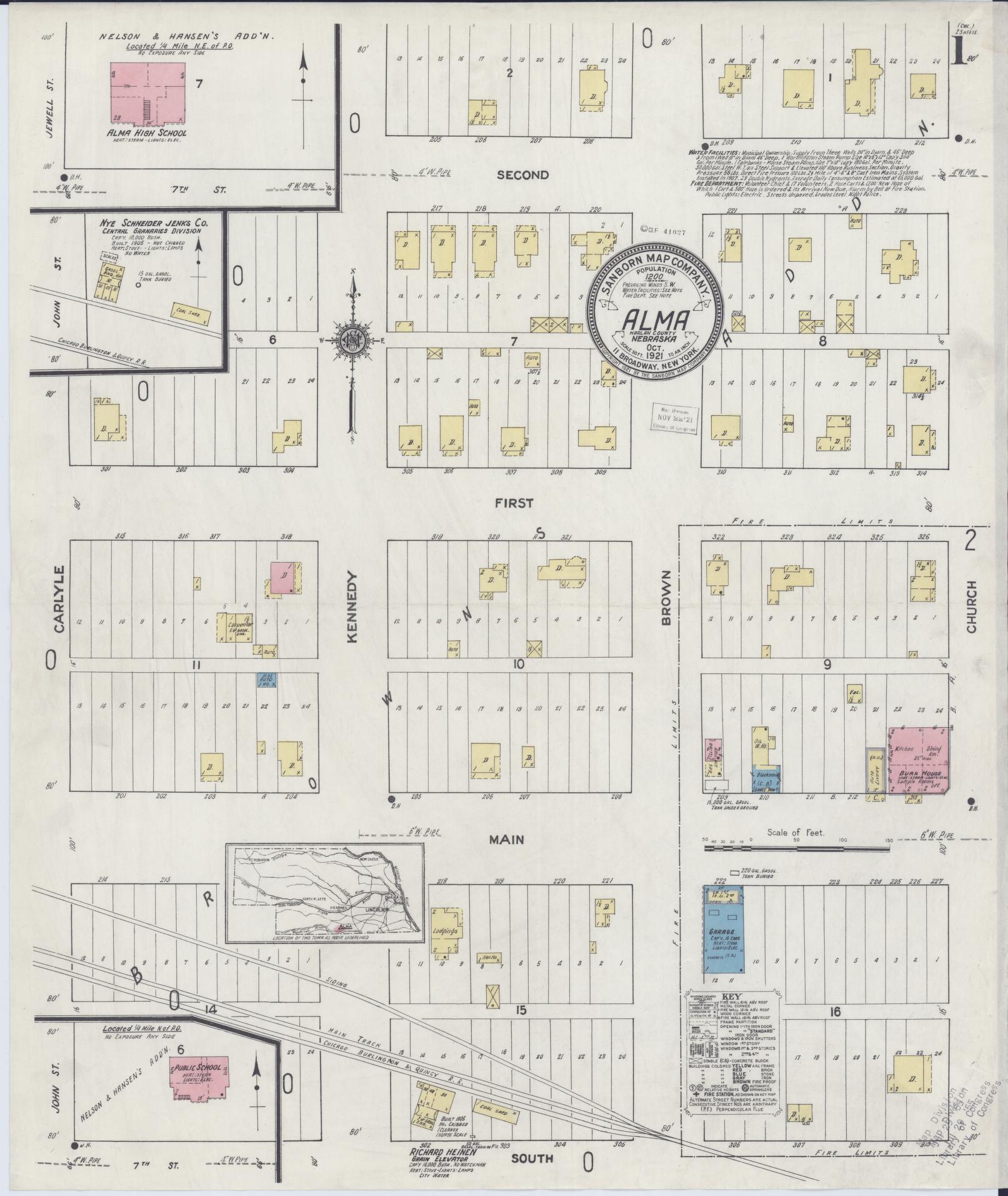 Sanborn Fire Insurance Map from Alma, Harlan County, Nebraska. (1921) – Historic Sanborn Fire Insurance Map Print