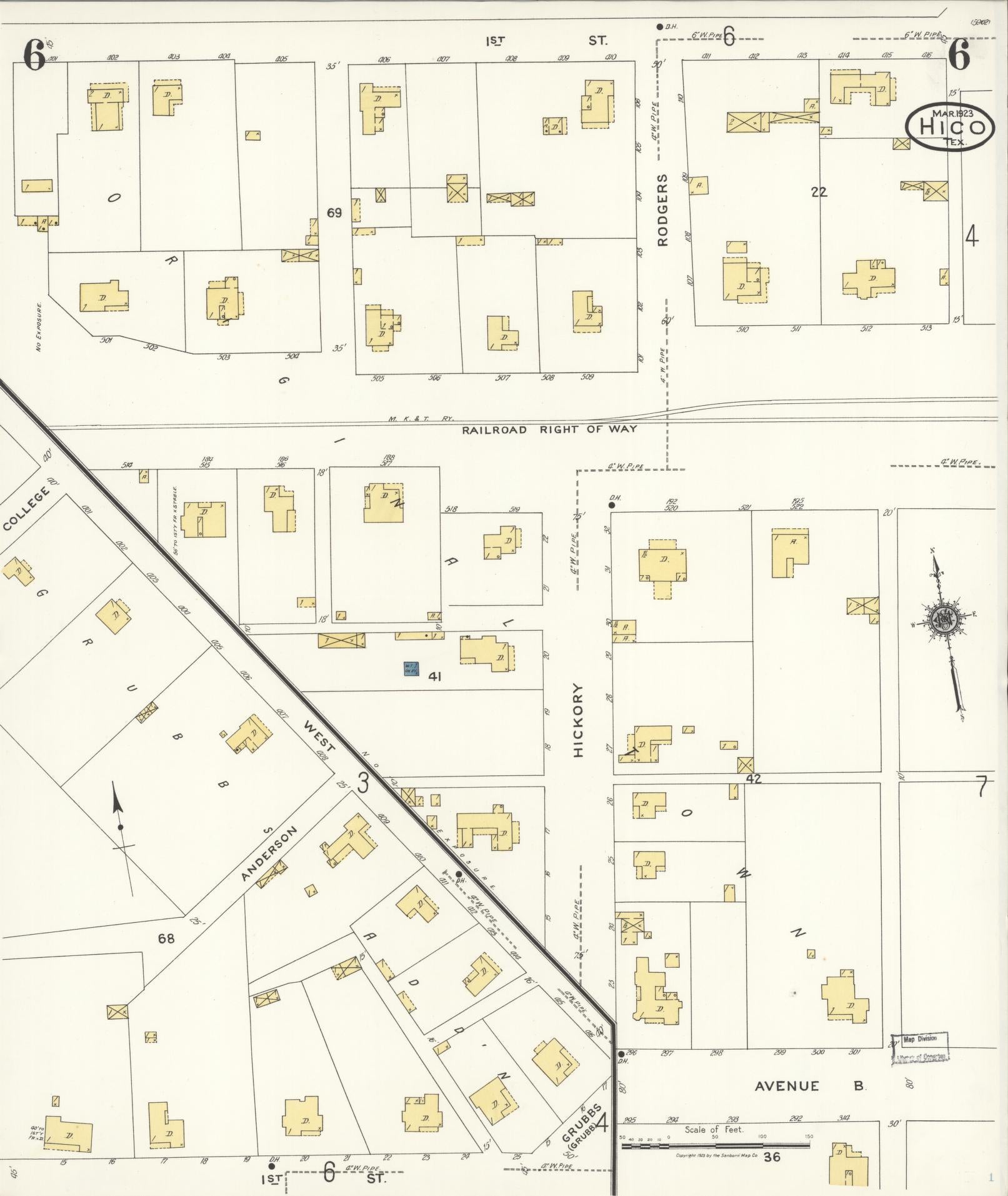 Sanborn Fire Insurance Map from Hico, Hamilton County, Texas (1923), Sheet #0006 - Complete Map Set gallery image, historic Sanborn map, vintage wall art, Texas Texas