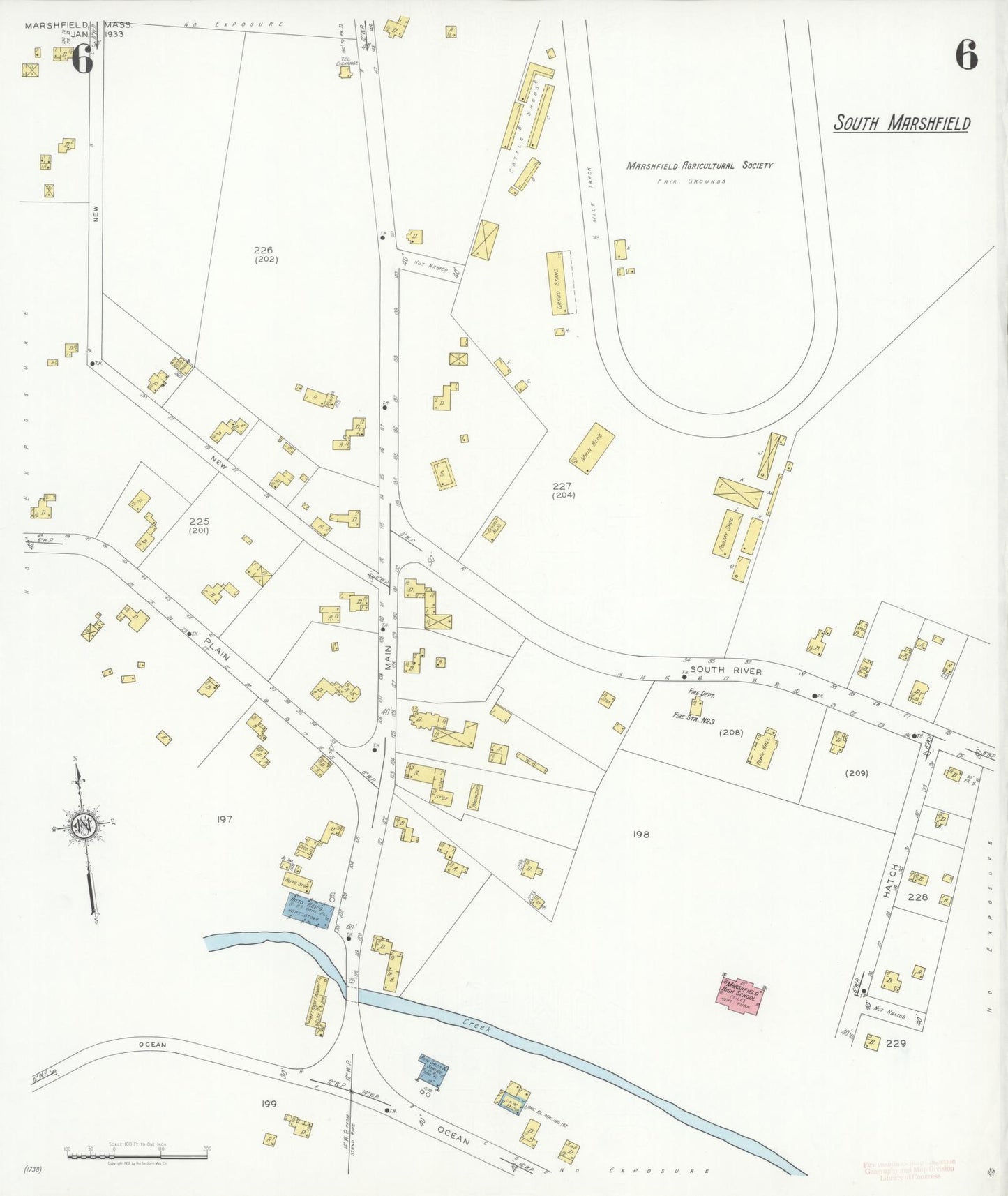 Sanborn Fire Insurance Map from Marshfield, Plymouth County, Massachusetts (1933), Sheet #0006 - Complete Map Set gallery image, historic Sanborn map, vintage wall art, Massachusetts Massachusetts