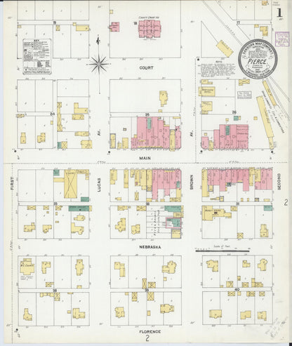 Sanborn Fire Insurance Map from Pierce, Pierce County, Nebraska (1904), Sheet #0001 - Complete Map Set gallery image, historic Sanborn map, vintage wall art, Nebraska Nebraska