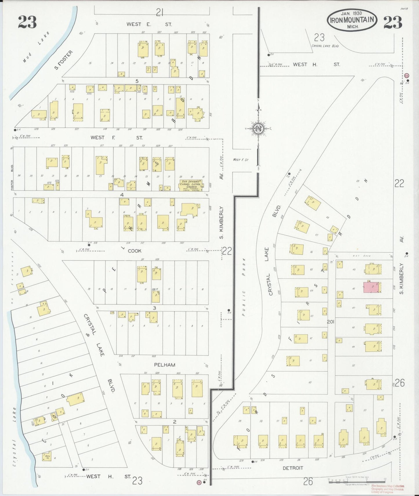 Sanborn Fire Insurance Map from Iron Mountain, Dickinson County, Michigan (1930), Sheet #0023 - Complete Map Set gallery image, historic Sanborn map, vintage wall art, Michigan Michigan
