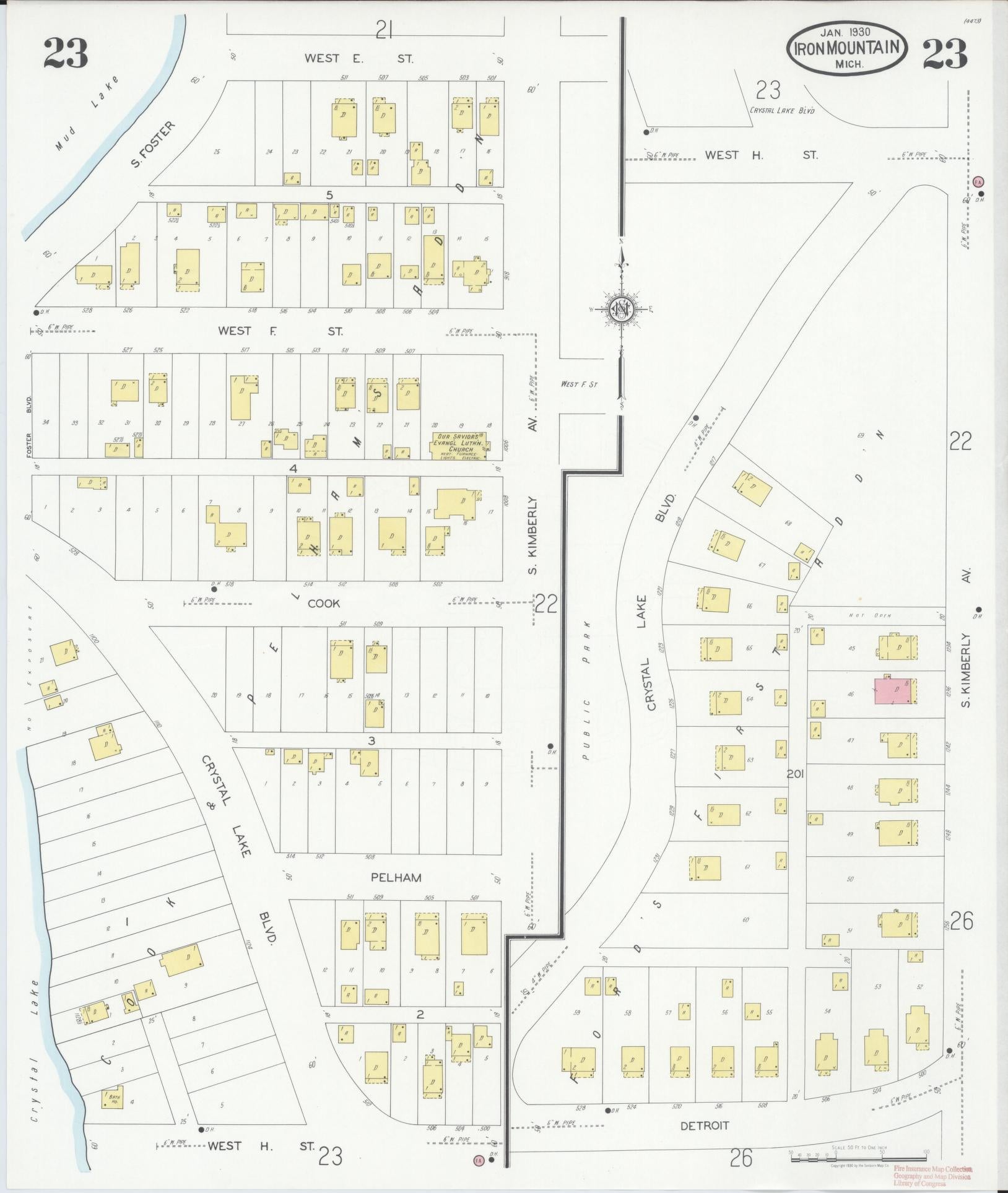 Sanborn Fire Insurance Map from Iron Mountain, Dickinson County, Michigan (1930), Sheet #0023 - Complete Map Set gallery image, historic Sanborn map, vintage wall art, Michigan Michigan