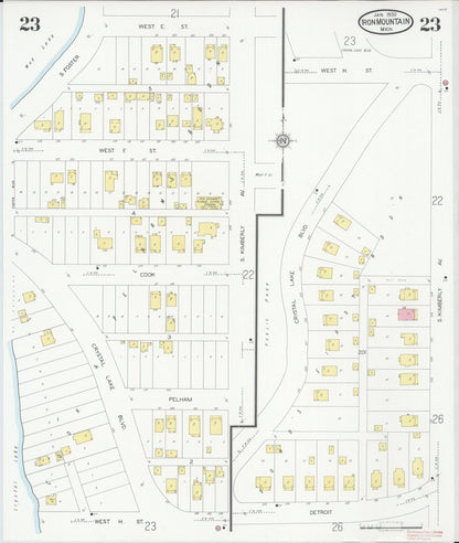 Sanborn Fire Insurance Map from Iron Mountain, Dickinson County, Michigan (1930), Sheet #0023 - Complete Map Set gallery image, historic Sanborn map, vintage wall art, Michigan Michigan