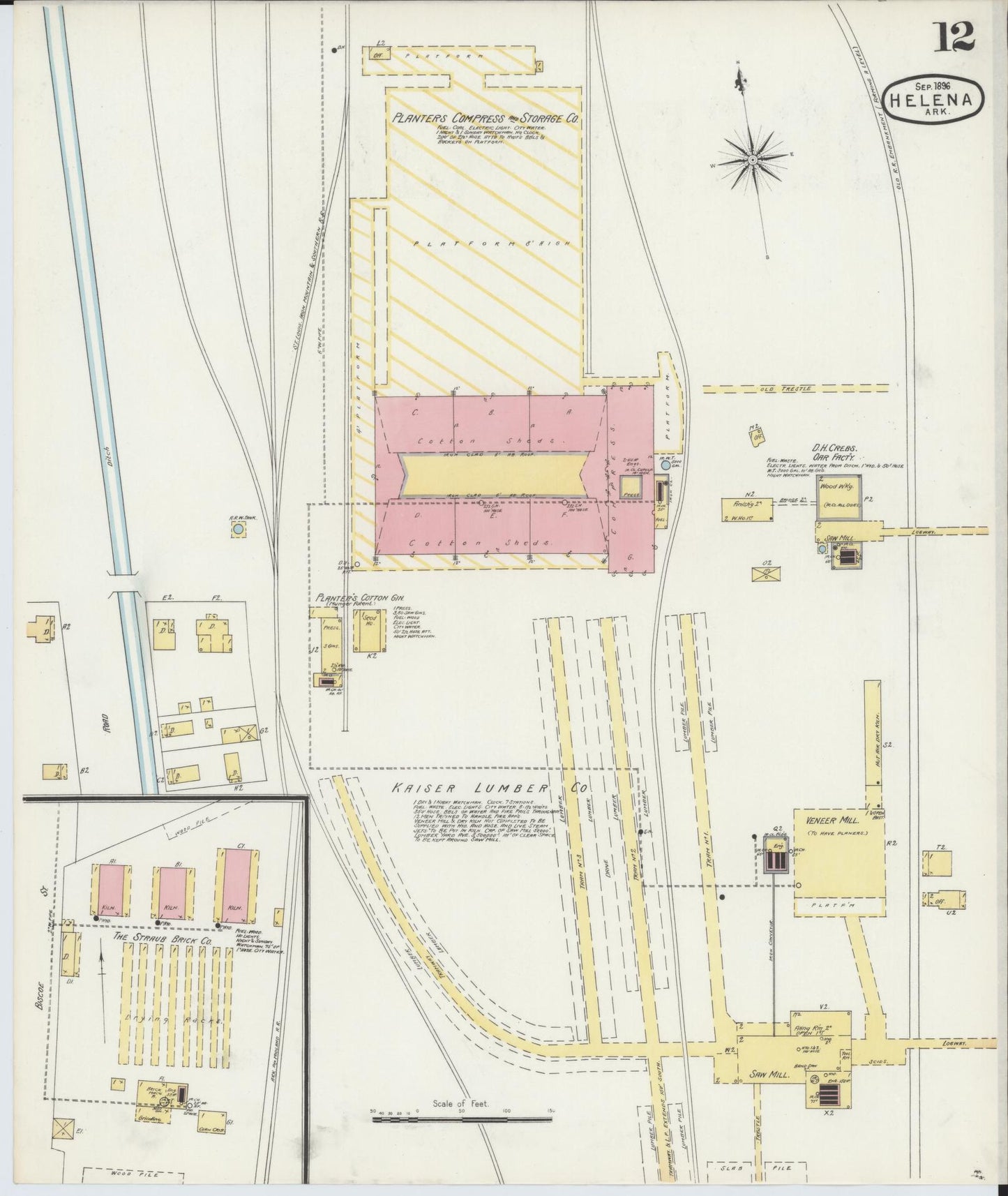 Sanborn Fire Insurance Map from Helena, Phillips County, Arkansas (1896), Sheet #0012 - Complete Map Set gallery image, historic Sanborn map, vintage wall art, Arkansas Arkansas