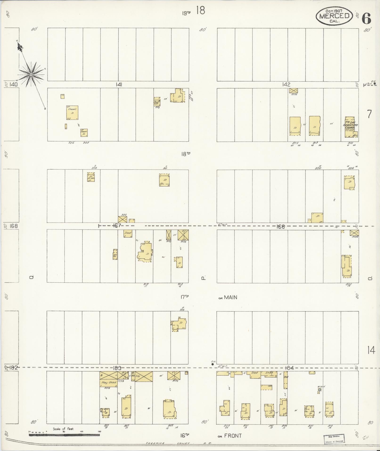 Sanborn Fire Insurance Map from Merced, Merced County, California (1907), Sheet #0006 - Historic Sanborn Fire Insurance Map Print, vintage old map wall art, antique decor, genealogy gift, California California map