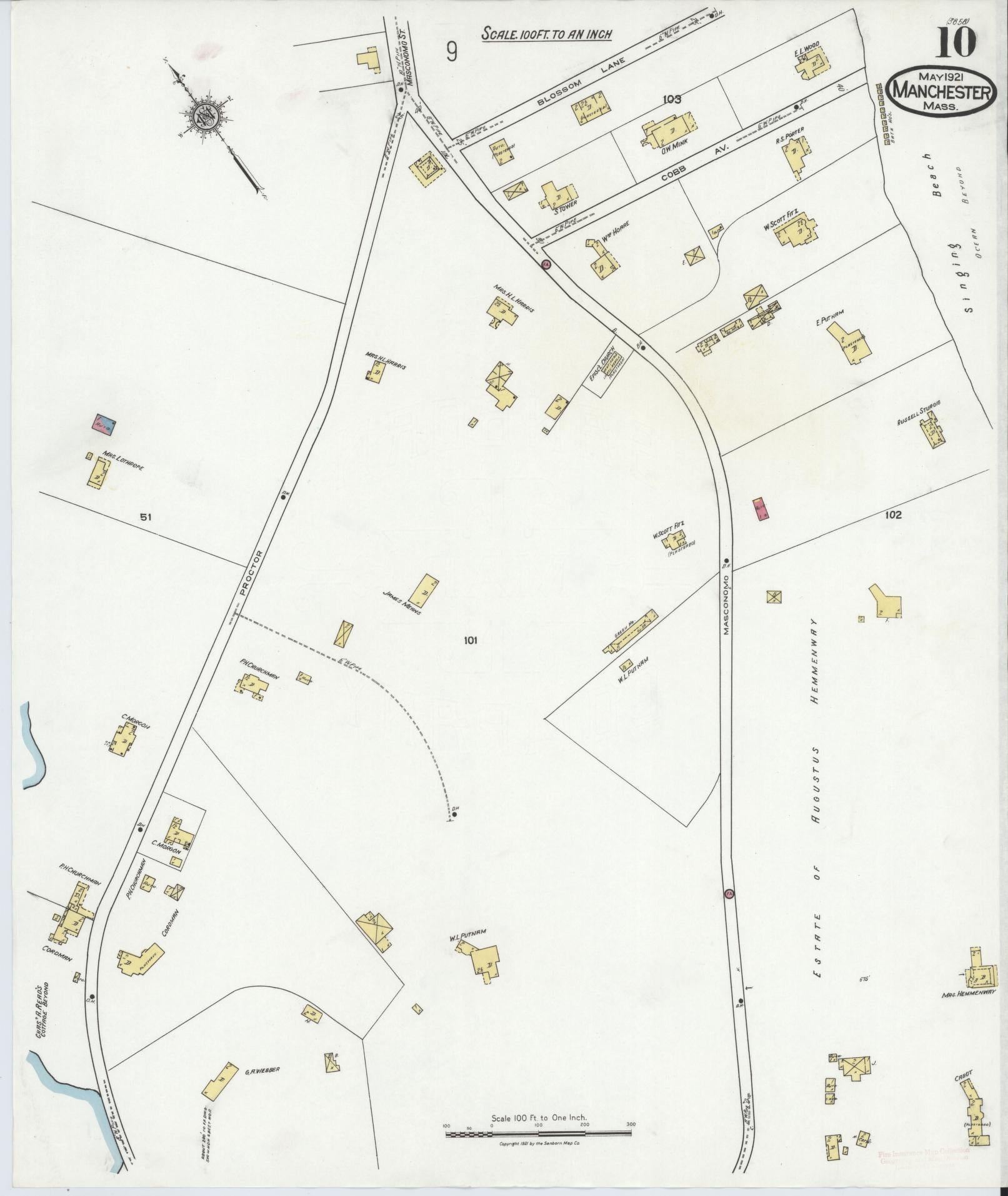 Sanborn Fire Insurance Map from Manchester, Essex County, Massachusetts. (1921), Sheet 10 – Historic Sanborn Fire Insurance Map Print