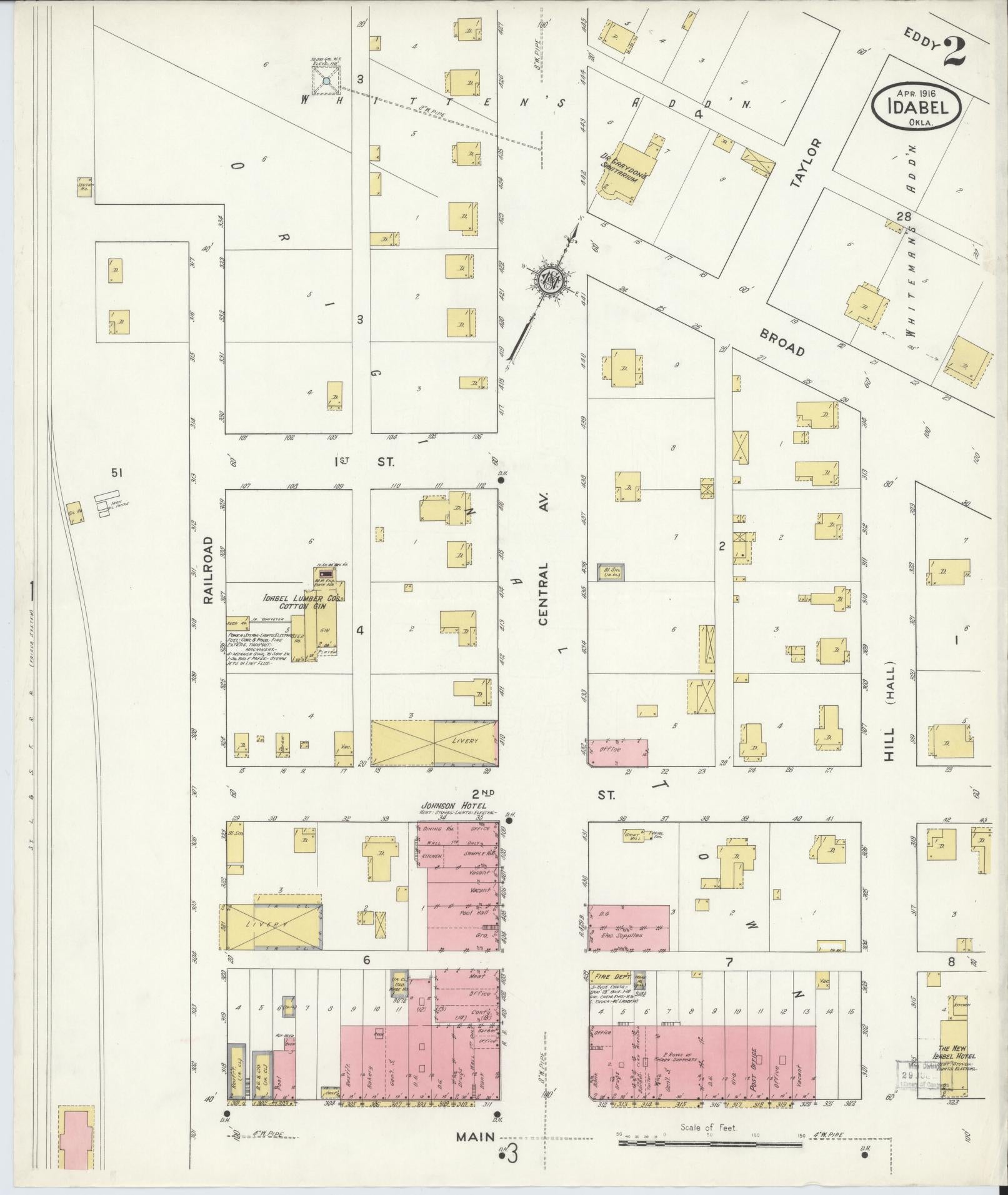 Sanborn Fire Insurance Map from Idabel, McCurtain County, Oklahoma (1916), Sheet #0002 - Complete Map Set gallery image, historic Sanborn map, vintage wall art, Oklahoma Oklahoma