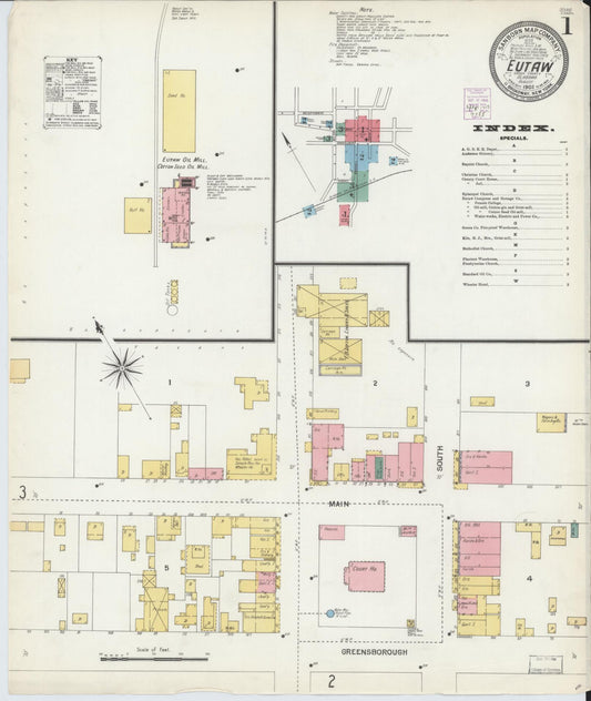Sanborn Fire Insurance Map from Eutaw, Greene County, Alabama (1903), Sheet #0001 - Historic Sanborn Fire Insurance Map Print, vintage old map wall art, antique decor, genealogy gift, Alabama Alabama map