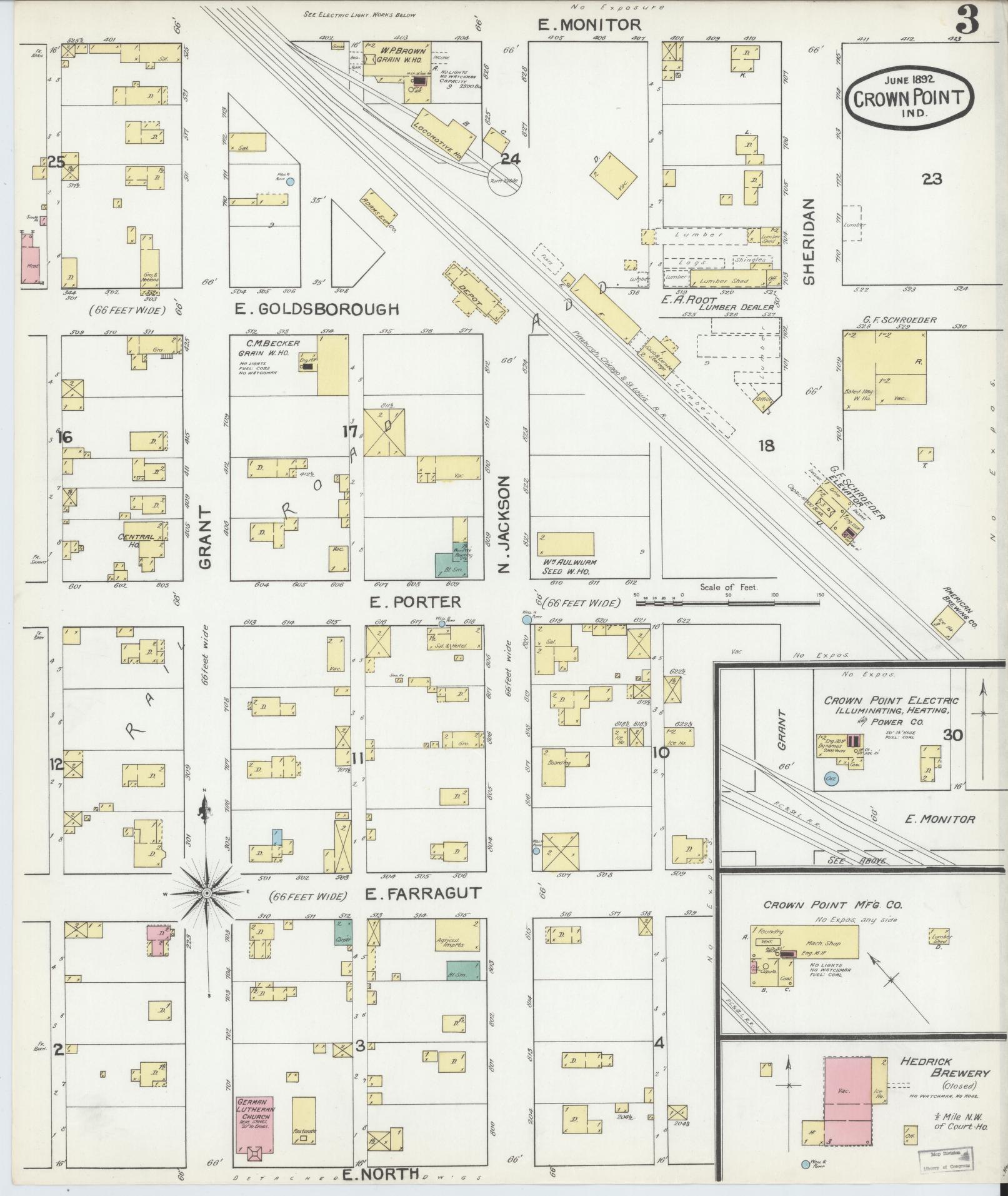 Sanborn Fire Insurance Map from Crown Point, Lake County, Indiana (1892), Sheet #0003 - Complete Map Set gallery image, historic Sanborn map, vintage wall art, Indiana Indiana