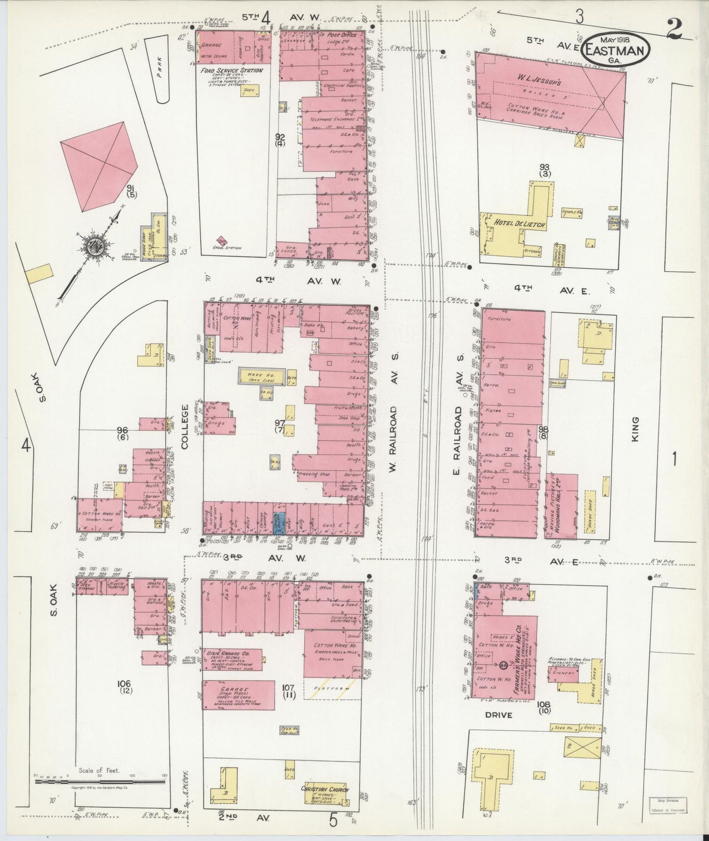 Sanborn Fire Insurance Map from Eastman, Dodge County, Georgia (1918), Sheet #0002 - Complete Map Set gallery image, historic Sanborn map, vintage wall art, Georgia Georgia