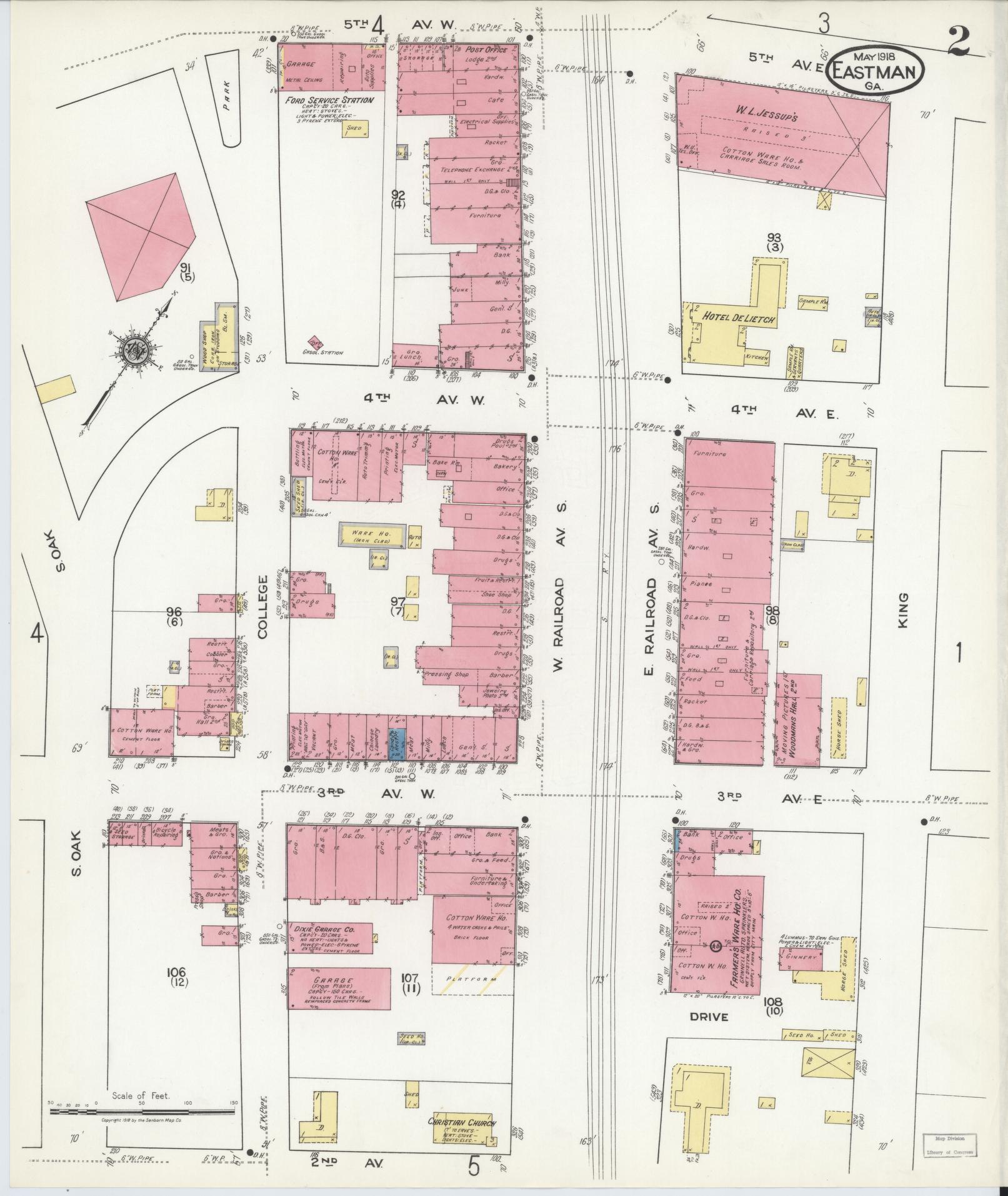 Sanborn Fire Insurance Map from Eastman, Dodge County, Georgia (1918), Sheet #0002 - Complete Map Set gallery image, historic Sanborn map, vintage wall art, Georgia Georgia