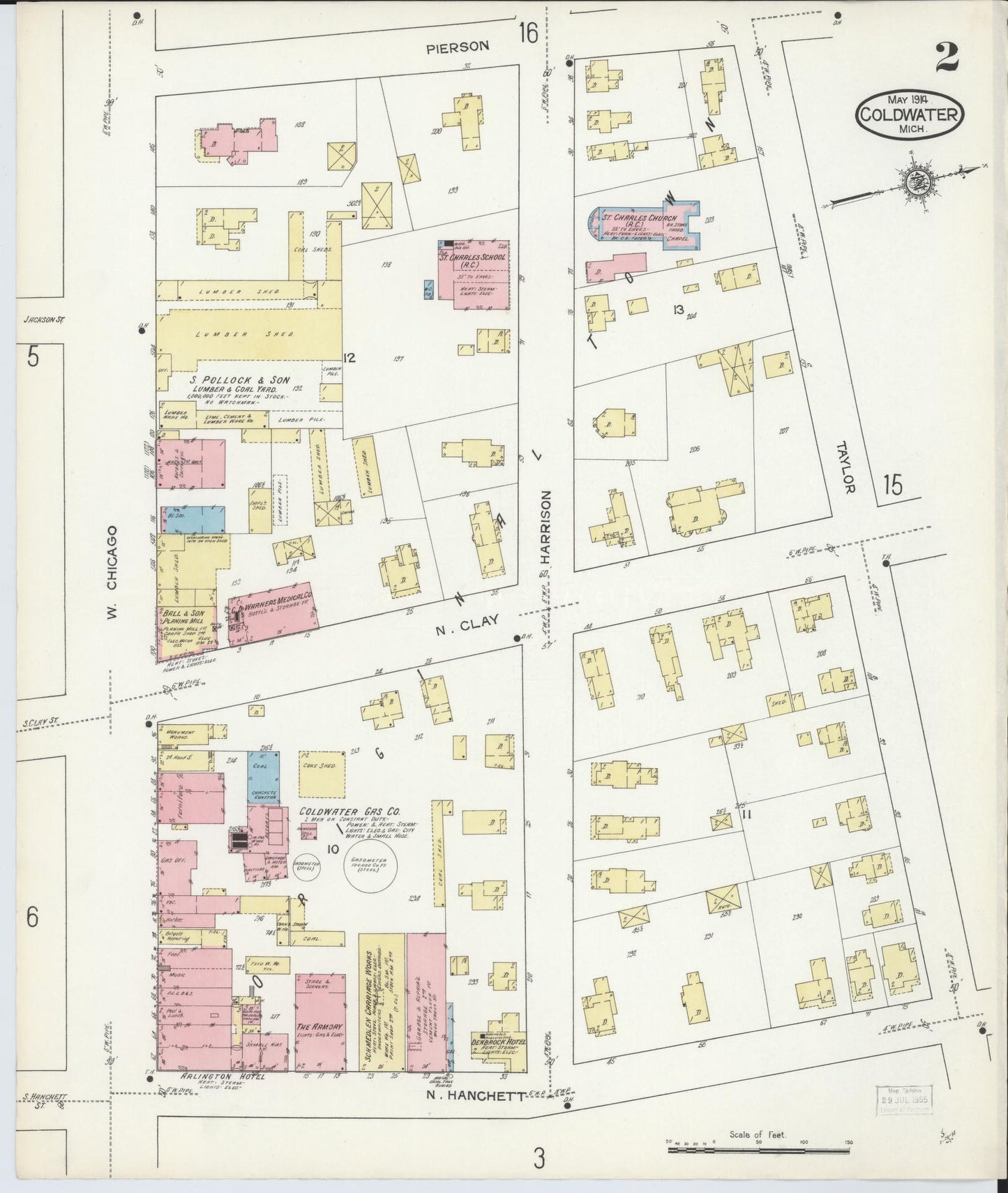 Sanborn Fire Insurance Map from Coldwater, Branch County, Michigan (1914), Sheet #0002 - Complete Map Set gallery image, historic Sanborn map, vintage wall art, Michigan Michigan