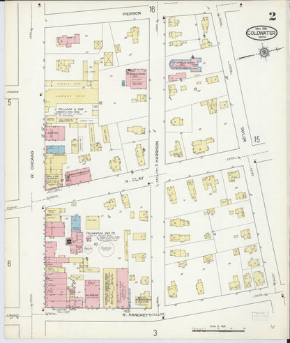 Sanborn Fire Insurance Map from Coldwater, Branch County, Michigan (1914), Sheet #0002 - Complete Map Set gallery image, historic Sanborn map, vintage wall art, Michigan Michigan