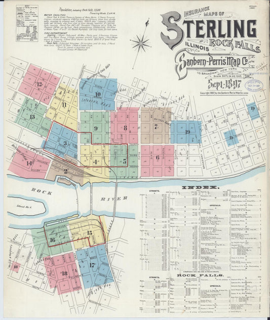 Sanborn Fire Insurance Map from Sterling, Whiteside County, Illinois (1897), Sheet #0001 - Historic Sanborn Fire Insurance Map Print, vintage old map wall art, antique decor, genealogy gift, Illinois Illinois map