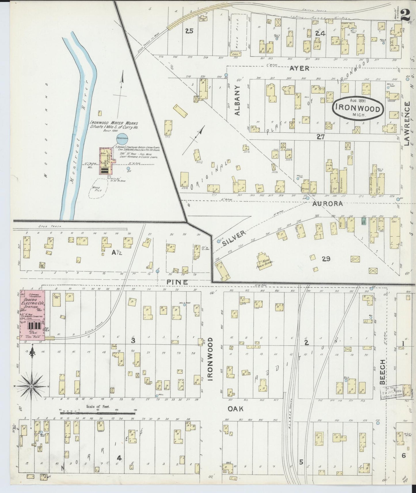 Sanborn Fire Insurance Map from Ironwood, Gogebic County, Michigan (1891), Sheet #0002 - Complete Map Set gallery image, historic Sanborn map, vintage wall art, Michigan Michigan