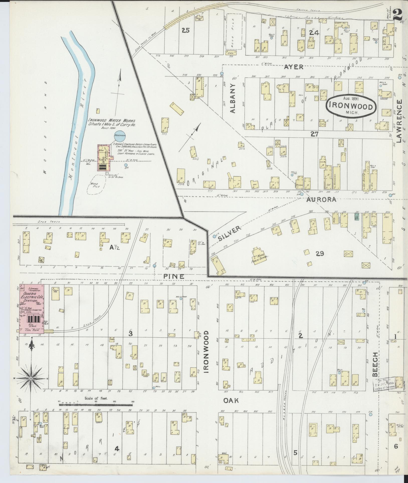 Sanborn Fire Insurance Map from Ironwood, Gogebic County, Michigan (1891), Sheet #0002 - Complete Map Set gallery image, historic Sanborn map, vintage wall art, Michigan Michigan