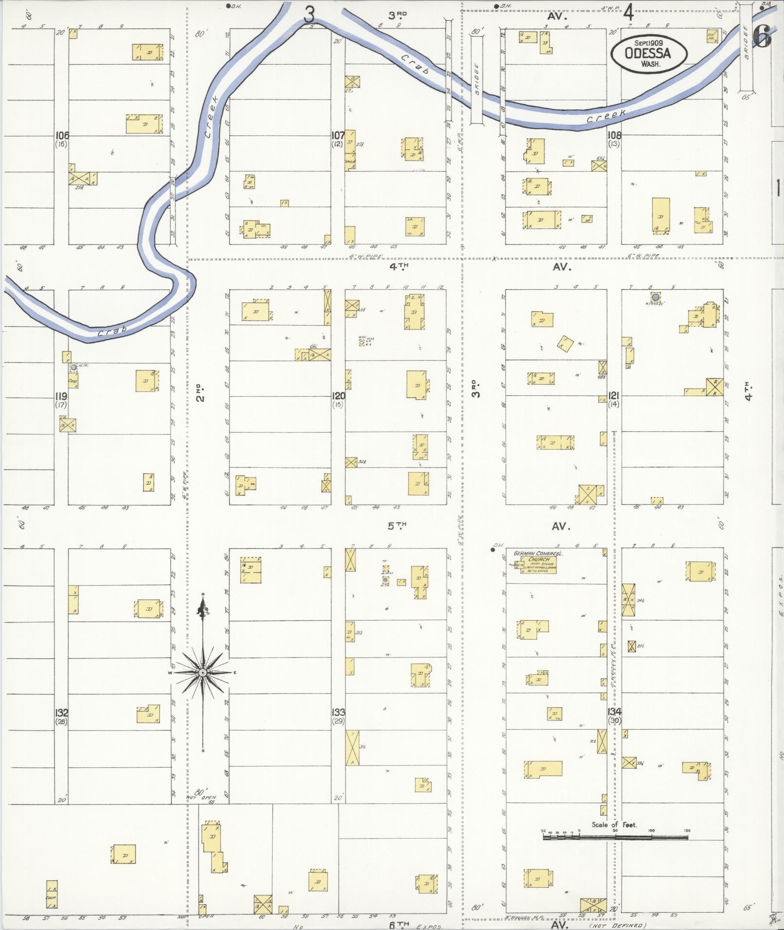 Sanborn Fire Insurance Map from Odessa, Lincoln County, Washington (1909), Sheet #0006 - Complete Map Set gallery image, historic Sanborn map, vintage wall art, Washington Washington