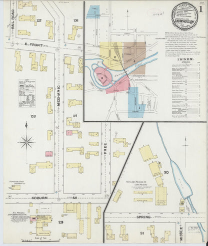 Sanborn Fire Insurance Map from Skowhegan, Somerset County, Maine (1892), Sheet #0001 - Complete Map Set gallery image, historic Sanborn map, vintage wall art, Maine Maine