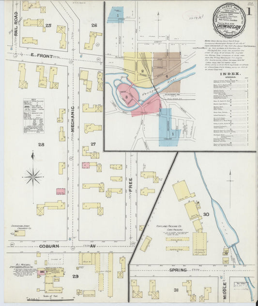 Sanborn Fire Insurance Map from Skowhegan, Somerset County, Maine (1892), Sheet #0001 - Complete Map Set gallery image, historic Sanborn map, vintage wall art, Maine Maine