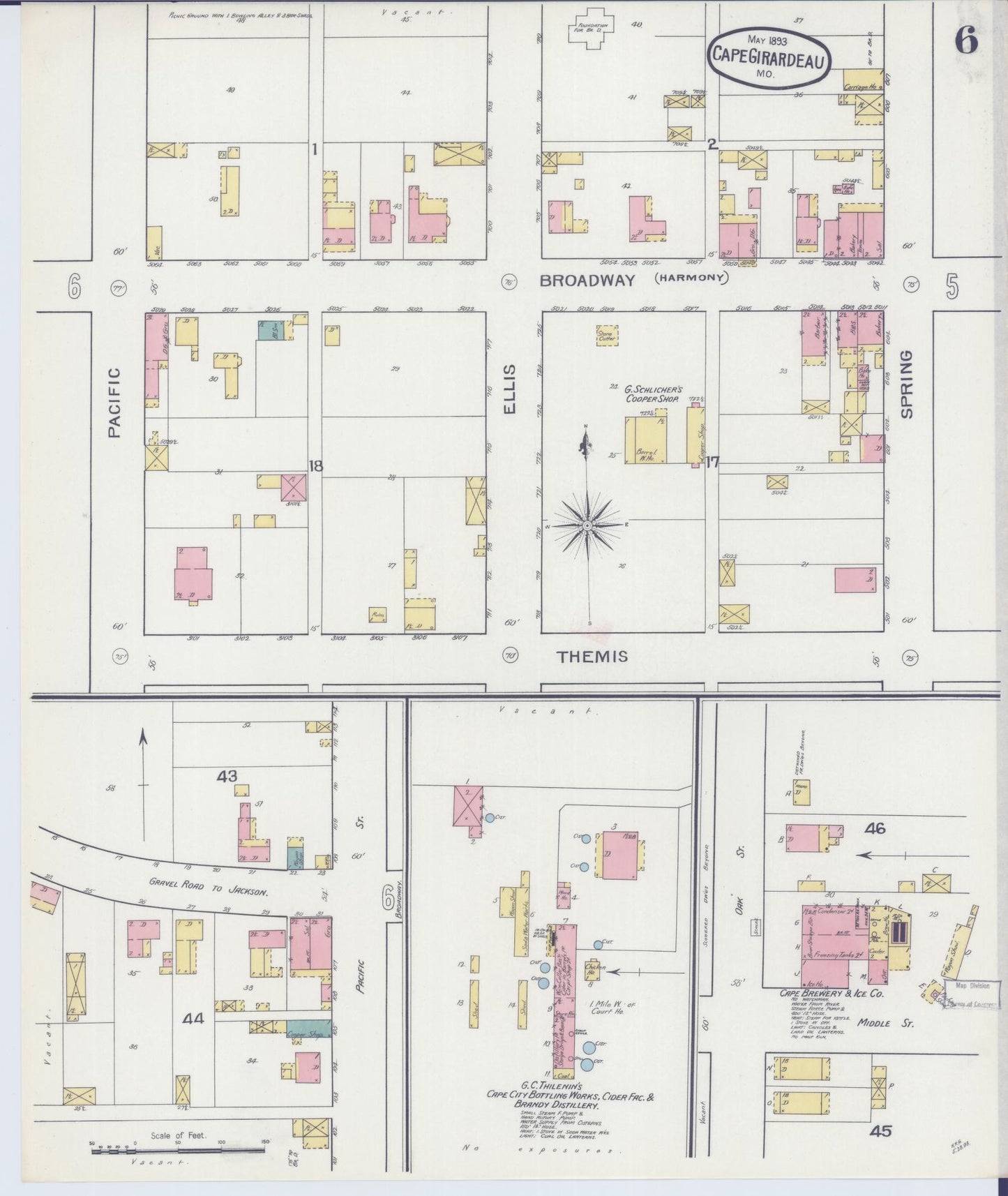 Sanborn Fire Insurance Map from Cape Girardeau, Cape Girardeau County, Missouri (1893), Sheet #0006 - Complete Map Set gallery image, historic Sanborn map, vintage wall art, Missouri Missouri