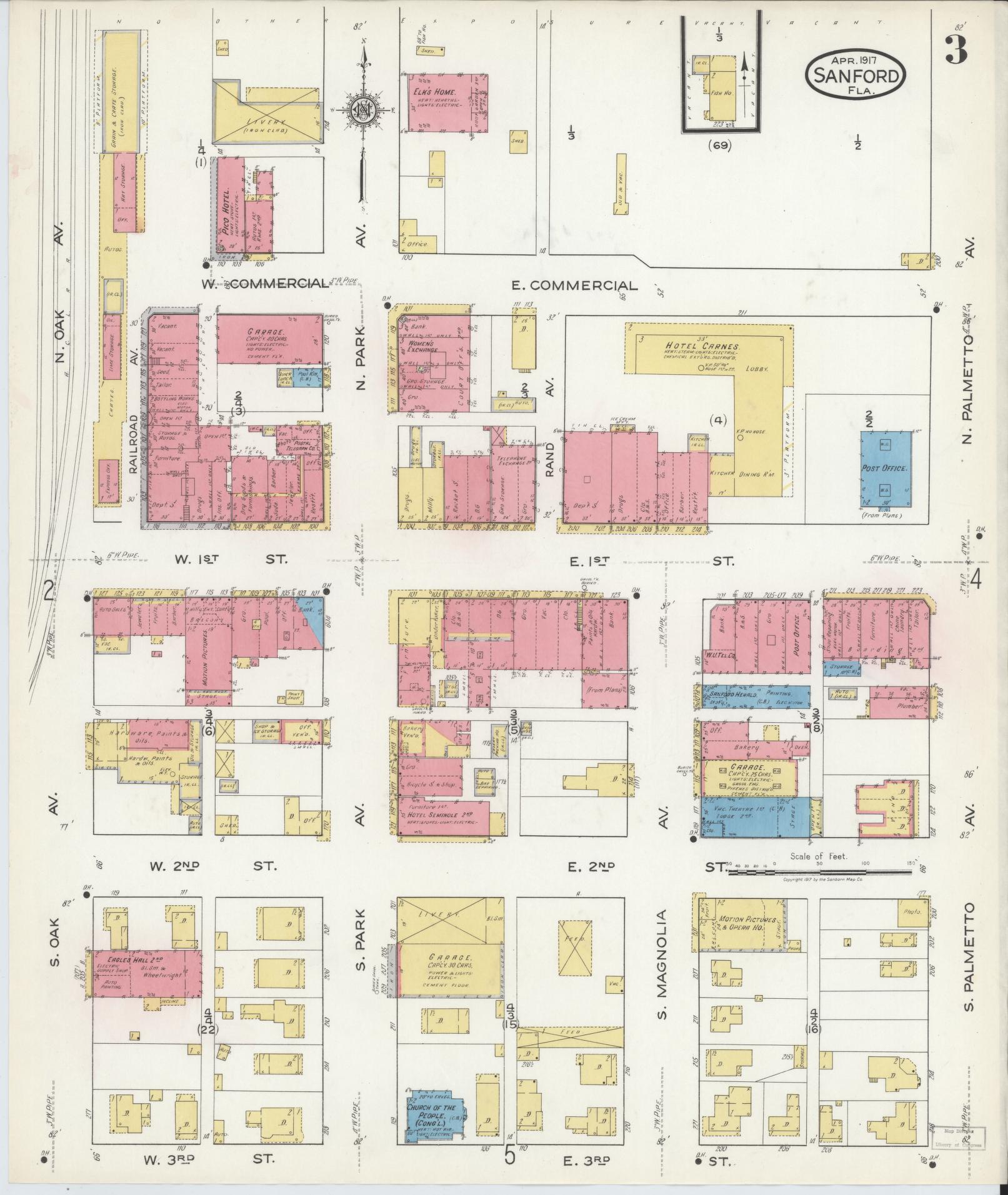 Sanborn Fire Insurance Map from Sanford, Seminole County, Florida (1917), Sheet #0003 - Complete Map Set gallery image, historic Sanborn map, vintage wall art, Florida Florida