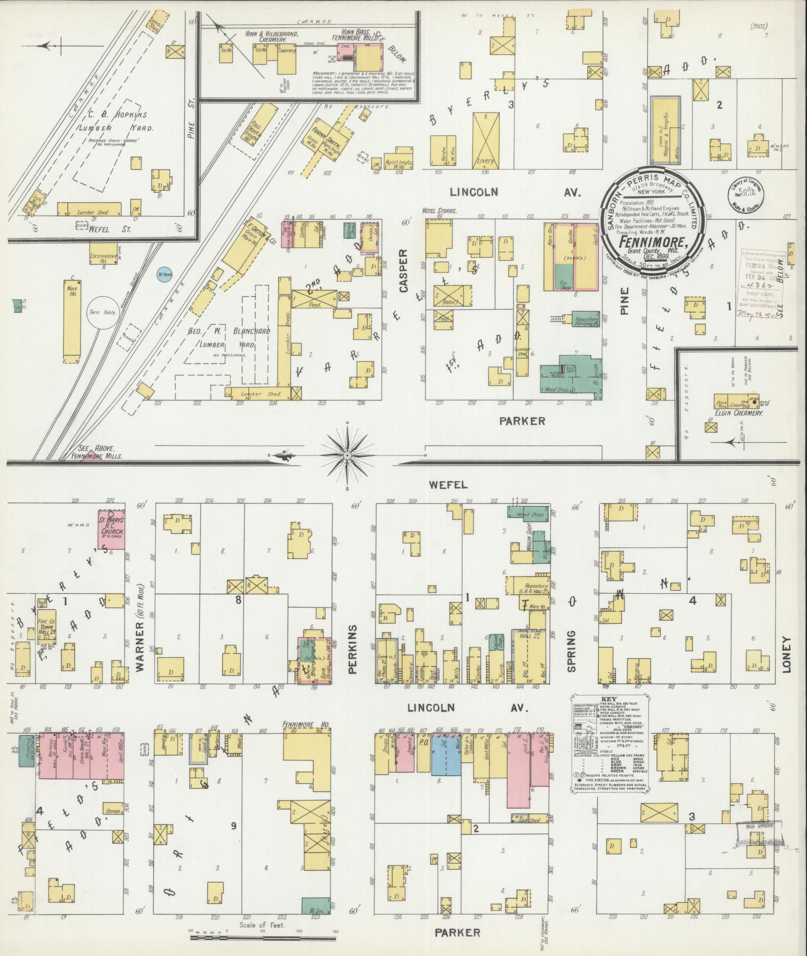 Sanborn Fire Insurance Map from Fennimore, Grant County, Wisconsin (1899), Sheet #0001 - Historic Sanborn Fire Insurance Map Print, vintage old map wall art, antique decor, genealogy gift, Wisconsin Wisconsin map