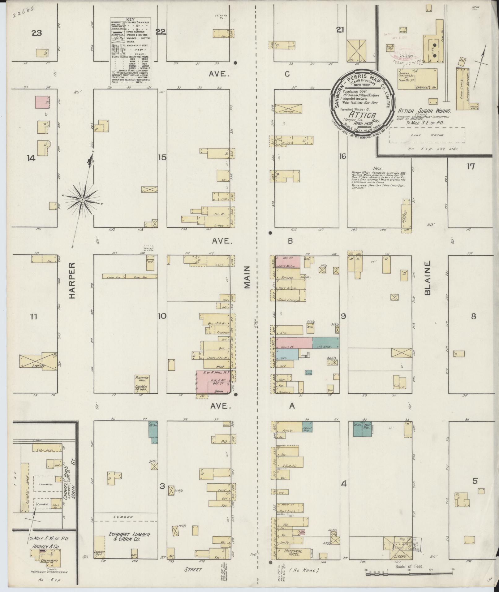 Sanborn Fire Insurance Map from Attica, Harper County, Kansas (1893), Sheet #0001 - Historic Sanborn Fire Insurance Map Print, vintage old map wall art, antique decor, genealogy gift, Kansas Kansas map
