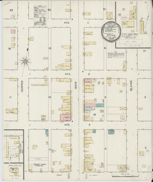 Sanborn Fire Insurance Map from Attica, Harper County, Kansas (1893), Sheet #0001 - Historic Sanborn Fire Insurance Map Print, vintage old map wall art, antique decor, genealogy gift, Kansas Kansas map