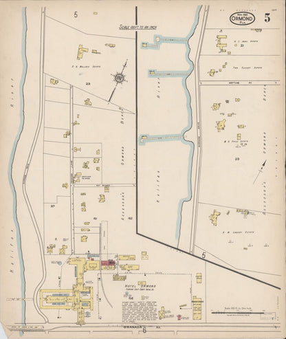 Sanborn Fire Insurance Map from Ormond, Volusia County, Florida (1921), Sheet #0005 - Complete Map Set gallery image, historic Sanborn map, vintage wall art, Florida Florida
