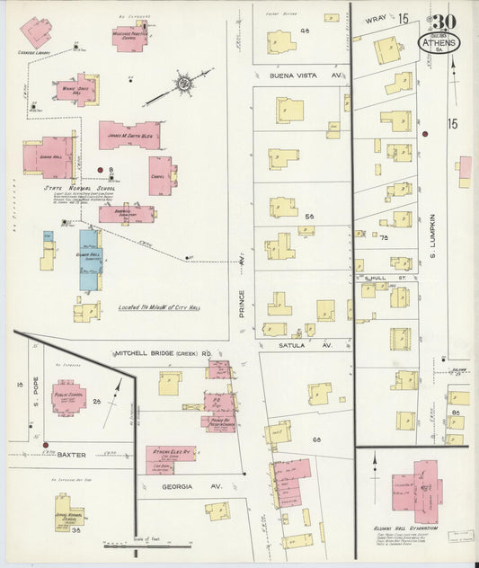 Sanborn Fire Insurance Map from Athens, Clarke County, Georgia (1913), Sheet #0030 - Historic Sanborn Fire Insurance Map Print, vintage old map wall art, antique decor, genealogy gift, Georgia Georgia map