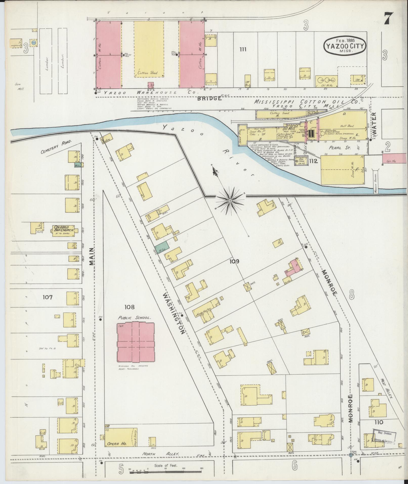 Sanborn Fire Insurance Map from Yazoo City, Yazoo County, Mississippi (1895), Sheet #0007 - Historic Sanborn Fire Insurance Map Print, vintage old map wall art, antique decor, genealogy gift, Mississippi Mississippi map