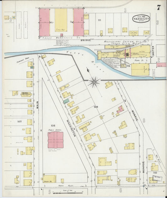 Sanborn Fire Insurance Map from Yazoo City, Yazoo County, Mississippi (1895), Sheet #0007 - Historic Sanborn Fire Insurance Map Print, vintage old map wall art, antique decor, genealogy gift, Mississippi Mississippi map