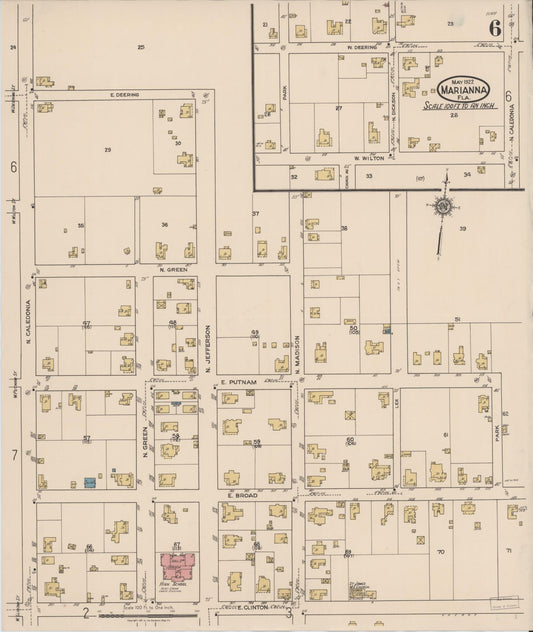 Sanborn Fire Insurance Map from Marianna, Jackson County, Florida (1922), Sheet #0006 - Historic Sanborn Fire Insurance Map Print, vintage old map wall art, antique decor, genealogy gift, Florida Florida map